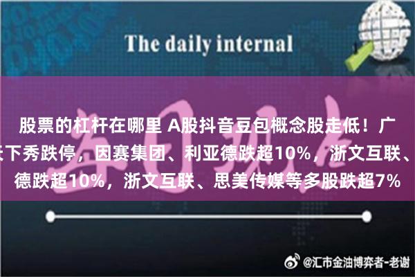 股票的杠杆在哪里 A股抖音豆包概念股走低！广博股份、北纬科技、天下秀跌停，因赛集团、利亚德跌超10%，浙文互联、思美传媒等多股跌超7%